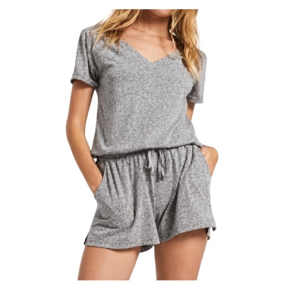 Z Supply Womens M Gray Heathered Pia Triblend Romper NWT